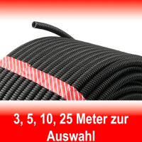 25 Meter Wellrohr geschlitzt Schutzrohr Leerrohr Ø Innen 10,0mm / Ø Aussen 13,0mm | Schwarz | UV Beständig | Bis -40 bis 105°C | schwer Entflammbar | verschiedene Größen u. Längen