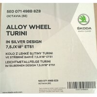 Skoda Octavia III Alufelge Turini 7,5x18 ET51 ab 2012 5E0071498B8Z8