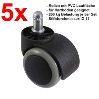 5x Bürostuhlrollen 200kg 11mm Stift Ø50mm...