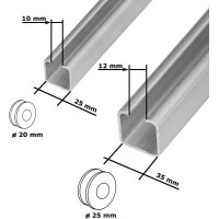 Schiebetür Laufschiene C- Profil 20 & 25mm Länge 2m in 2 Grössen und 2 Stärken wählbar